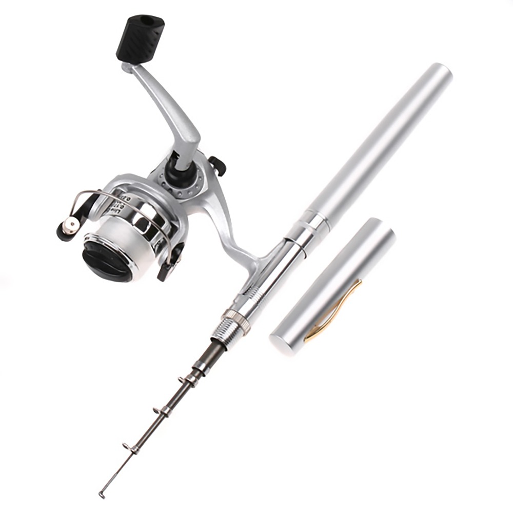 Fly Reel - Tragbare Teleskop-Taschenangelrute Mini Silberne Stift-Angelrute mit