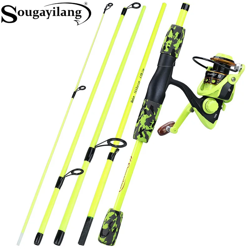 Conventional Reel - Sougayilang Tragbare 5-teilige Rot/Gelbe Angelrute Combo