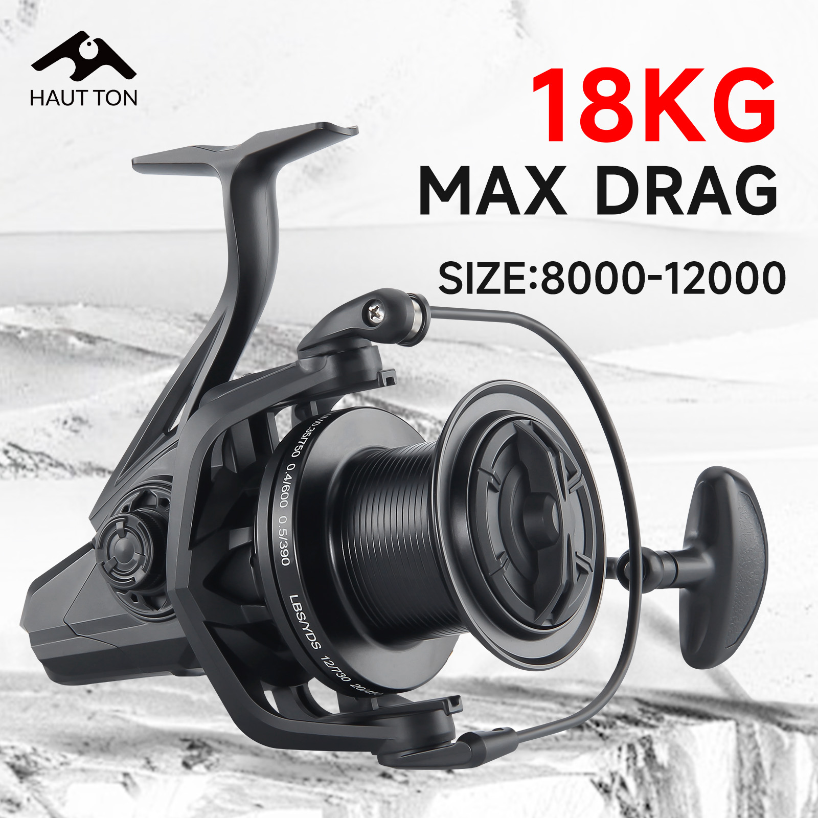 Surf Reel - HAUT TON BLACK 12000/14000 Surf-Angel-Spinnrolle, 18